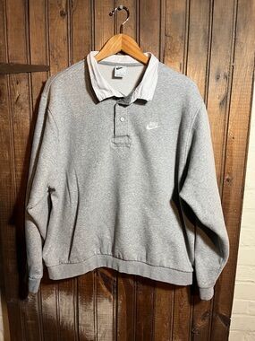 Nike Gray Sweatshirt Polo with White Collar